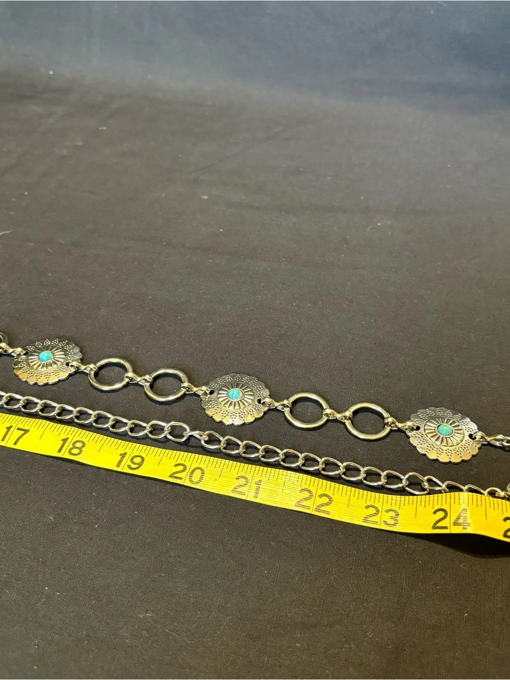 Silver-Tone Turquoise Accents Chain Link Concho Western Belt